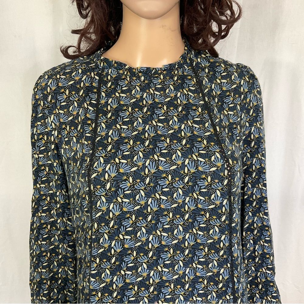 Zara Boho 70’s Inspired Blue Floral Long Sleeve Tassel Back Mini Tunic Dress S - Picture 4 of 9